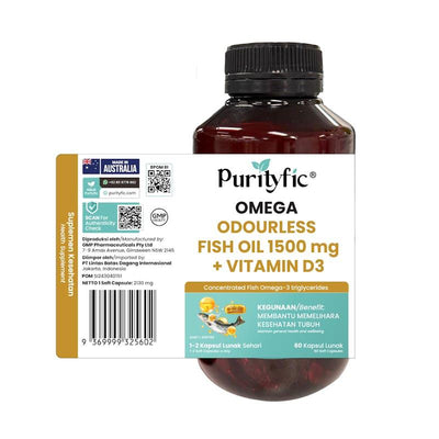 Purityfic Omega Odourless Fish Oil + Vitamin D3 - 60 Soft Capsules