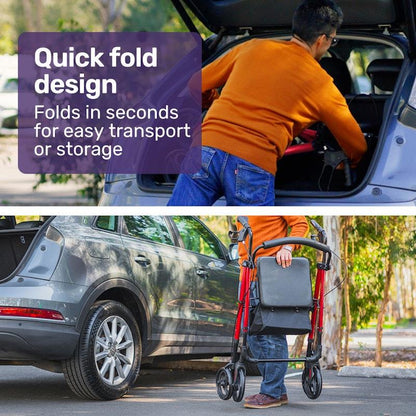 Equipmed 4 Wheel Lightweight Rollator Walker - Red