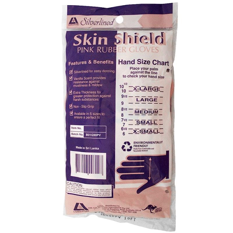 Skin Shield Silver Lined Natural Rubber Gloves - Vanilla Scented, Pink, Size 7-7.5