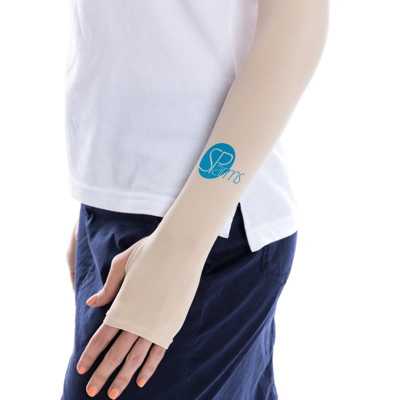 SParms UPF50+ Sun Protection Arm Sleeves with Thumbhole (Beige) - Medium