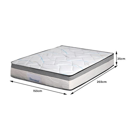 DreamZ Queen Spring Mattress - Pocket Tight Top Foam - Medium Firm 25CM