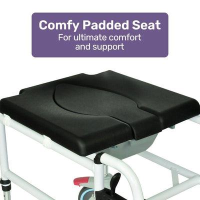 Equipmed Rolling Commode Shower Chair with Wheels - Black