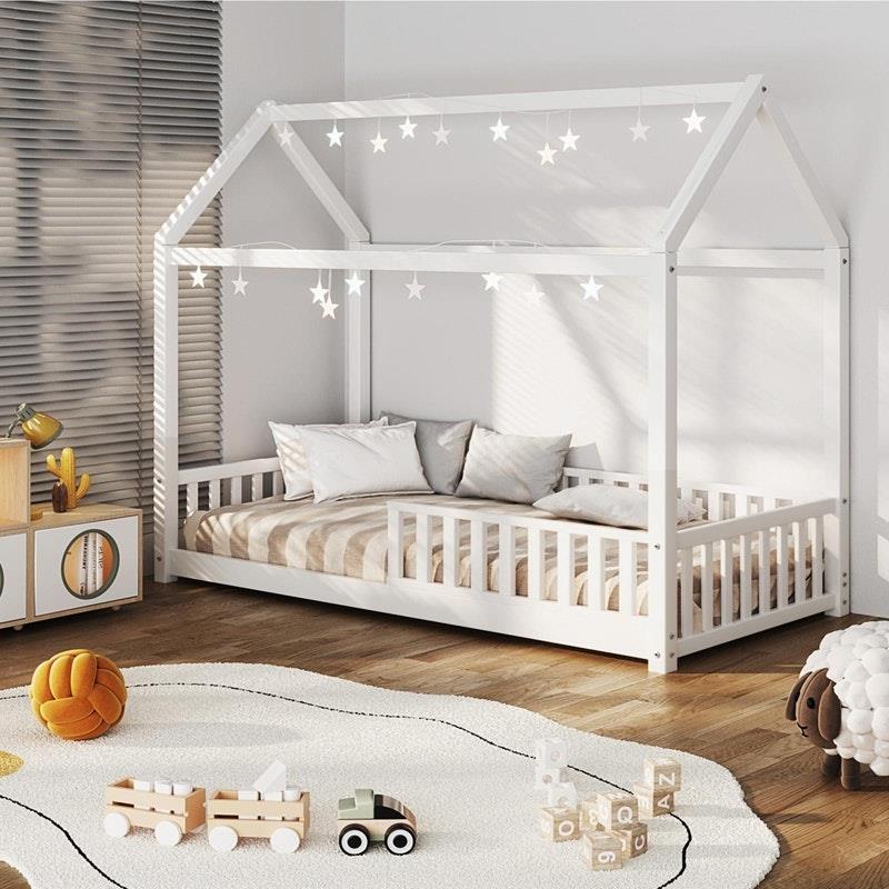 Oikiture Corie House Bed Frame for Kids - Wooden Timber Single