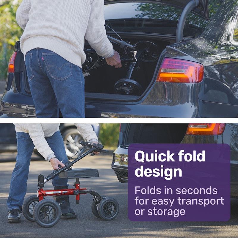 Equipmed Knee Scooter Walker with Dual Brakes & Bag - Red