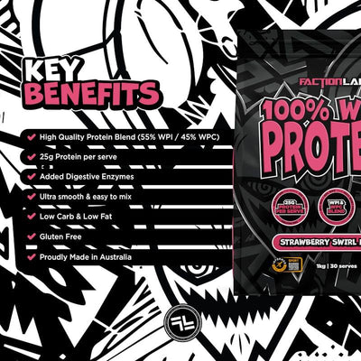 Faction Labs 100% Whey Protein - 30 Serves Strawberry Swirl