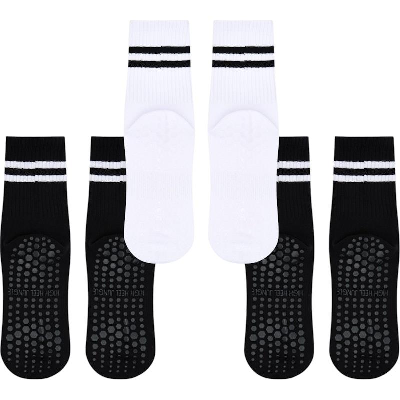 High Heel Jungle Varsity Premium Combed Cotton Full Grip Pilates/Yoga Socks - Black & White Bundle-Auzzi Store