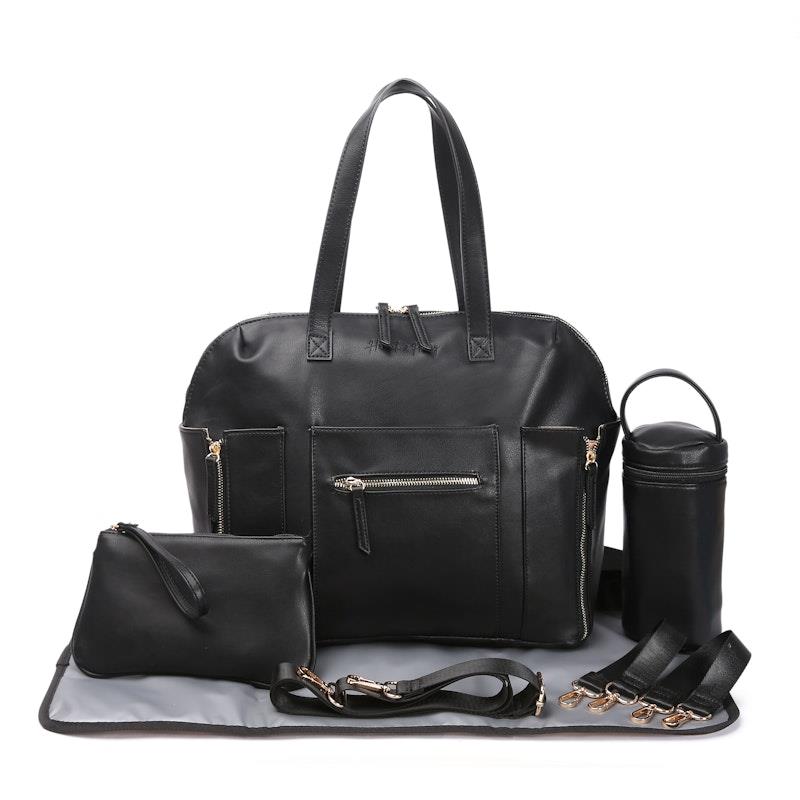 Hannah & Henry Chelsea Convertible Nappy Bag - Stylish Black Vegan Leather