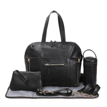 Hannah & Henry Chelsea Convertible Nappy Bag - Stylish Black Vegan Leather