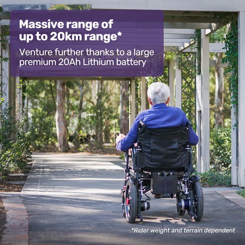 Equipmed Electric Folding Wheelchair - Wide Bariatric Seat, Comfortable for S-XL, Long Range Lithium Battery - Black