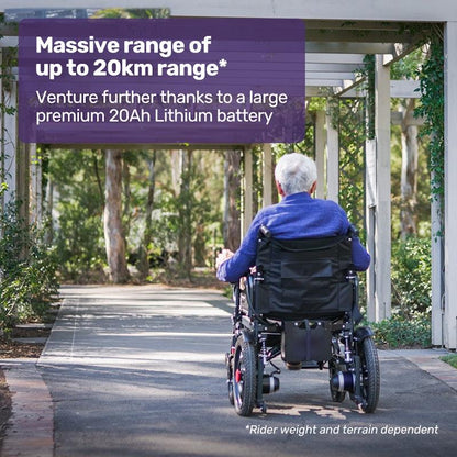 Equipmed Electric Folding Wheelchair - Wide Bariatric Seat, Comfortable for S-XL, Long Range Lithium Battery - Black