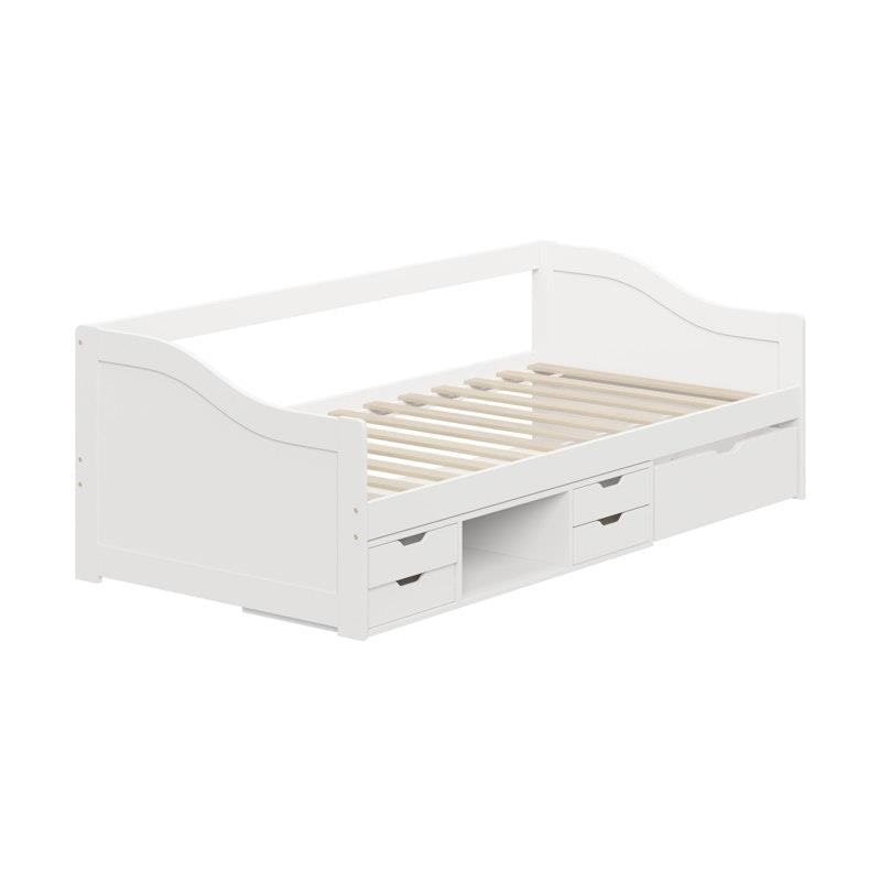 Oikiture Kids Day Bed Frame with Trundle & Storage Drawers - White-Auzzi Store