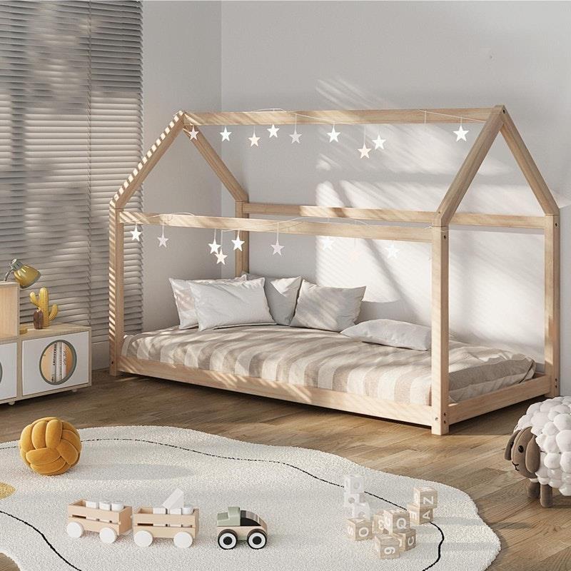 Oikiture Wooden Bed Frame - Single Pine Timber House Design