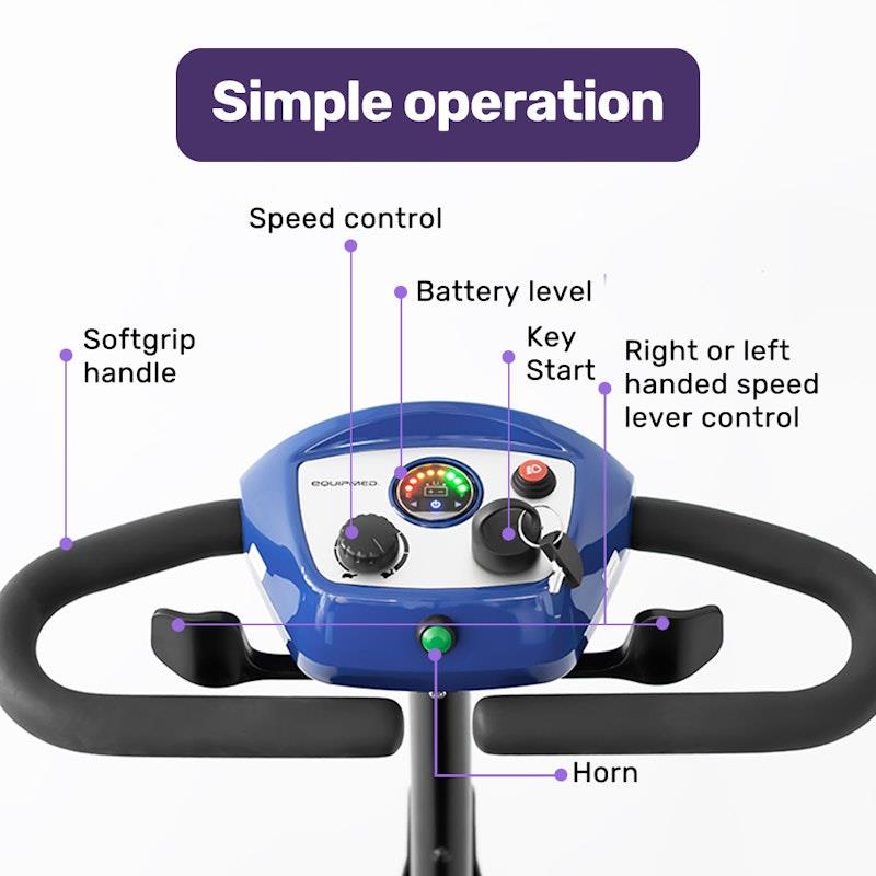 Equipmed Freeroam+ Mid-Sized Foldable Electric Lithium Mobility Scooter - Blue