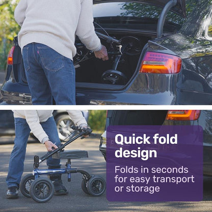 Equipmed Knee Scooter Walker with 10 Inch Tyres & Dual Brakes - Blue