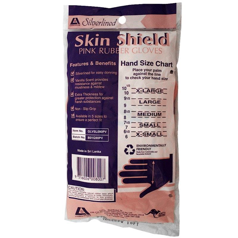 Skin Shield Silver Lined Natural Rubber Gloves - Vanilla Scented, Pink, Size 9-9.5
