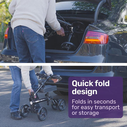 Equipmed Knee Scooter Walker with Dual Brakes & Bag - Black