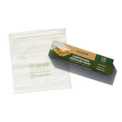 Ecopack Compostable Resealable Snack & Sandwich Bags - Bundle of 4 Boxes/70 Bags