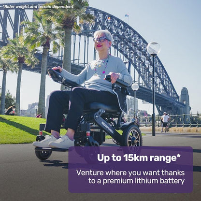 Equipmed Electric Folding Wheelchair - Long Range, Aluminium Frame - Black