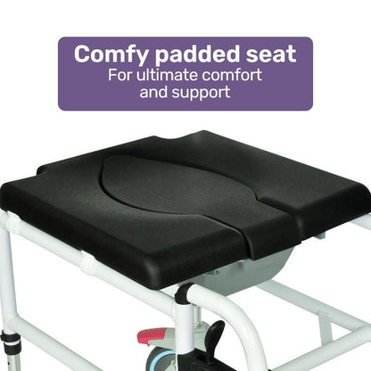 Equipmed Rolling Commode Shower Chair with Wheels - Black