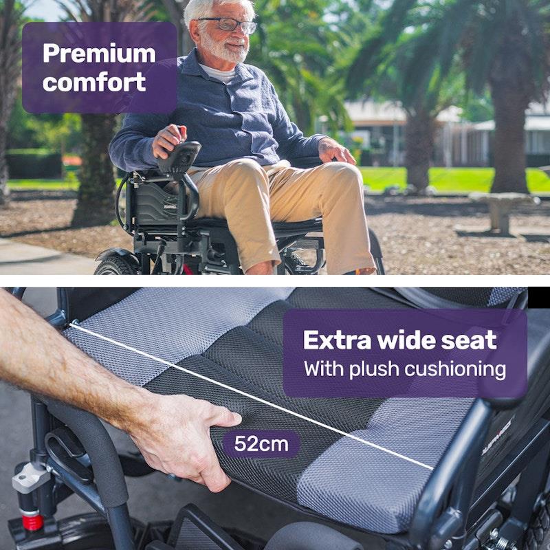 Equipmed PowerCruise LongRange Electric Folding Wheelchair - Grey & Black