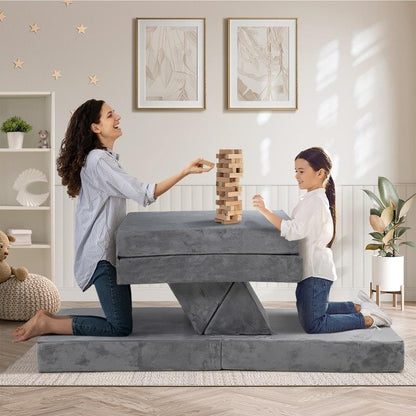 Oikiture Kids Sofa Play Couch Modular Lounge Cushion Convertible Playset - Grey (4 Pieces)