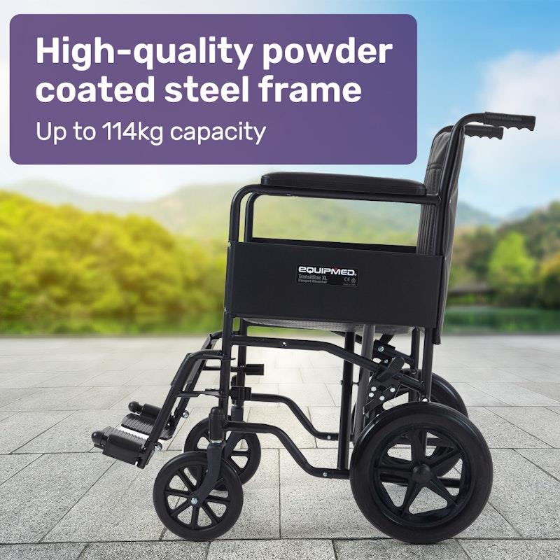 Equipmed Folding Transit Manual Wheelchair For S-XL Black - Comfort and Convenience