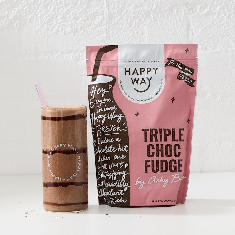 Happy Way Ashy Bines Triple Choc Fudge Vegan Protein Powder 500g - Guilt-Free Indulgence