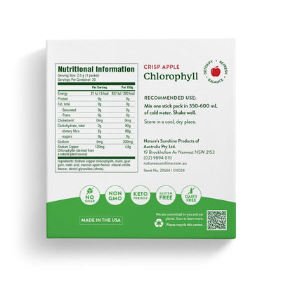 Nature's Sunshine Extra Strength Chlorophyll Stick Packs, 30 Crisp Apple