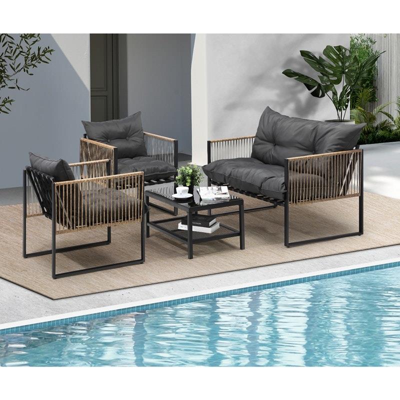 Livsip 4-Piece Outdoor Furniture Set - Garden Patio Lounge Sofa Table Chairs