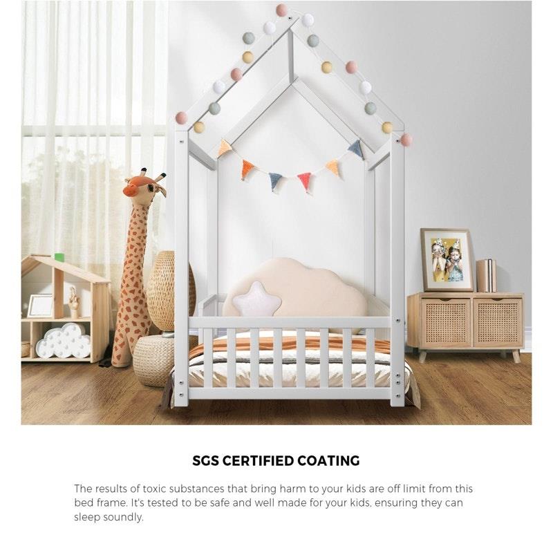 Oikiture Corie House Bed Frame for Kids - Wooden Timber Single