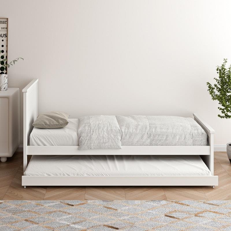 Oikiture Trundle Bed Frame Single Size - Space-Saving Wooden Daybed in White