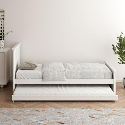 Oikiture Trundle Bed Frame Single Size - Space-Saving Wooden Daybed in White