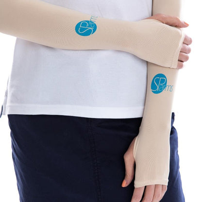 SParms UPF50+ Sun Protection Arm Sleeves with Thumbhole (Beige) - Large