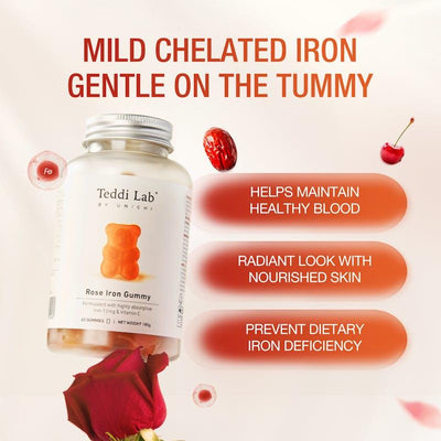Unichi Rose Iron Gummy 60 gummies x3 Pack - Gentle Iron Support