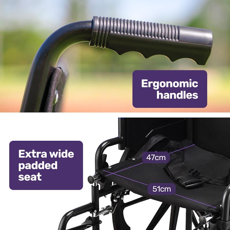 Equipmed 24 Inch Folding Wheelchair - X-Large & Comfortable