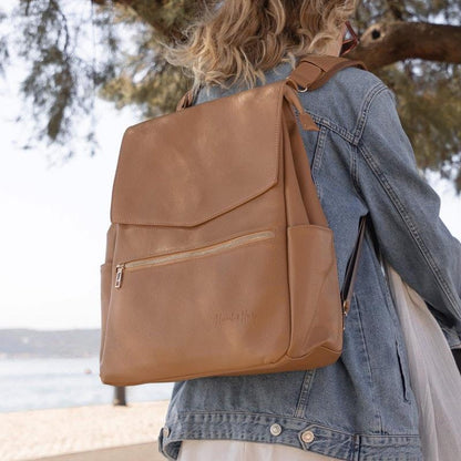 Hannah & Henry Classic Nappy Bag Backpack - Luxurious Tan Vegan Leather