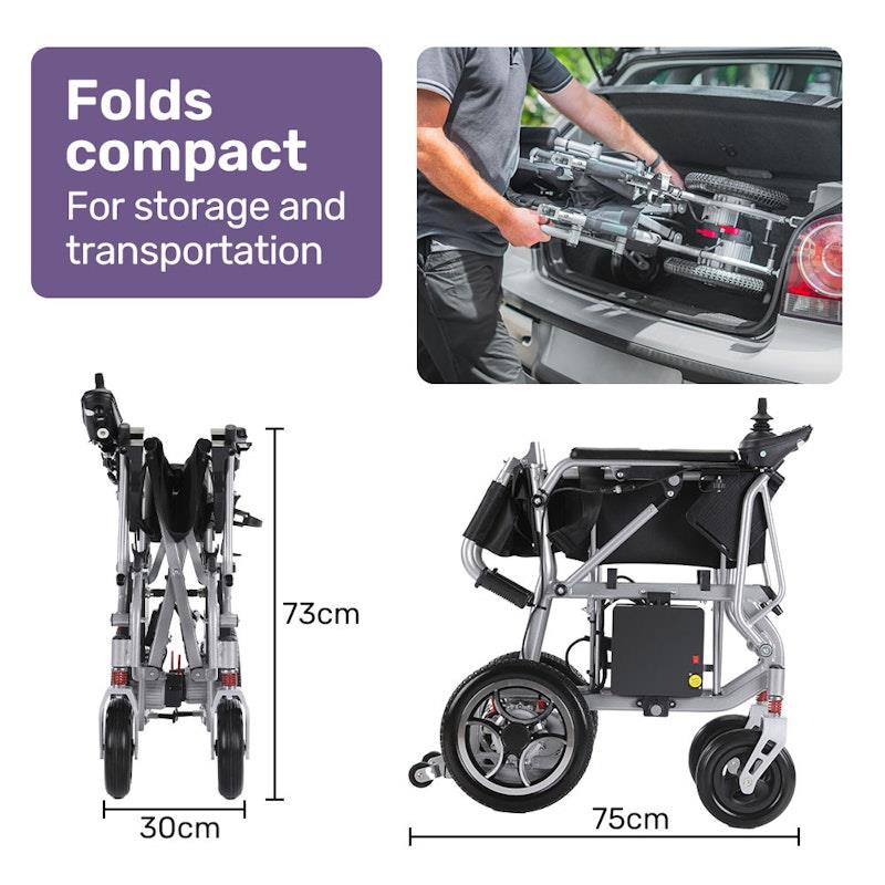 Equipmed Power Electric Wheelchair - Extra Lightweight Long Range Silver