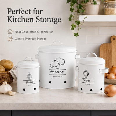 Clevinger 3 pcs Galvanised Iron Fruit Vegetable Storage Tins Bundle - Durable & Stylish