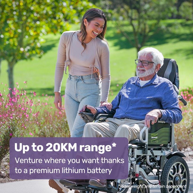 Equipmed Power Electric Wheelchair - Longrange Auto Recline (Grey & Black)