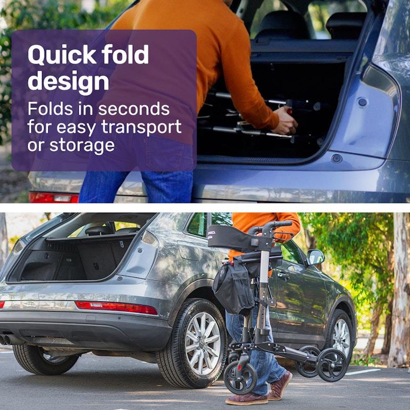 Equipmed Easy Stride Foldable Aluminium Walking Frame Rollator - Titanium Colour