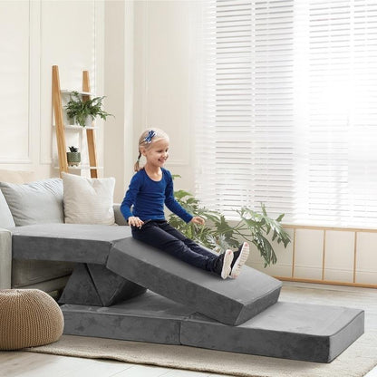 Oikiture Kids Sofa Play Couch Modular Lounge Cushion Convertible Playset - Grey (4 Pieces)