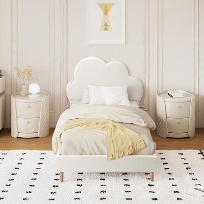 Oikiture Cloud Kids Bed Frame - Single Size Faux Leather White
