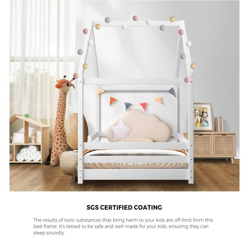 Oikiture Kids Single Wooden Bed Frame - Timber Platform for Creative Sleep