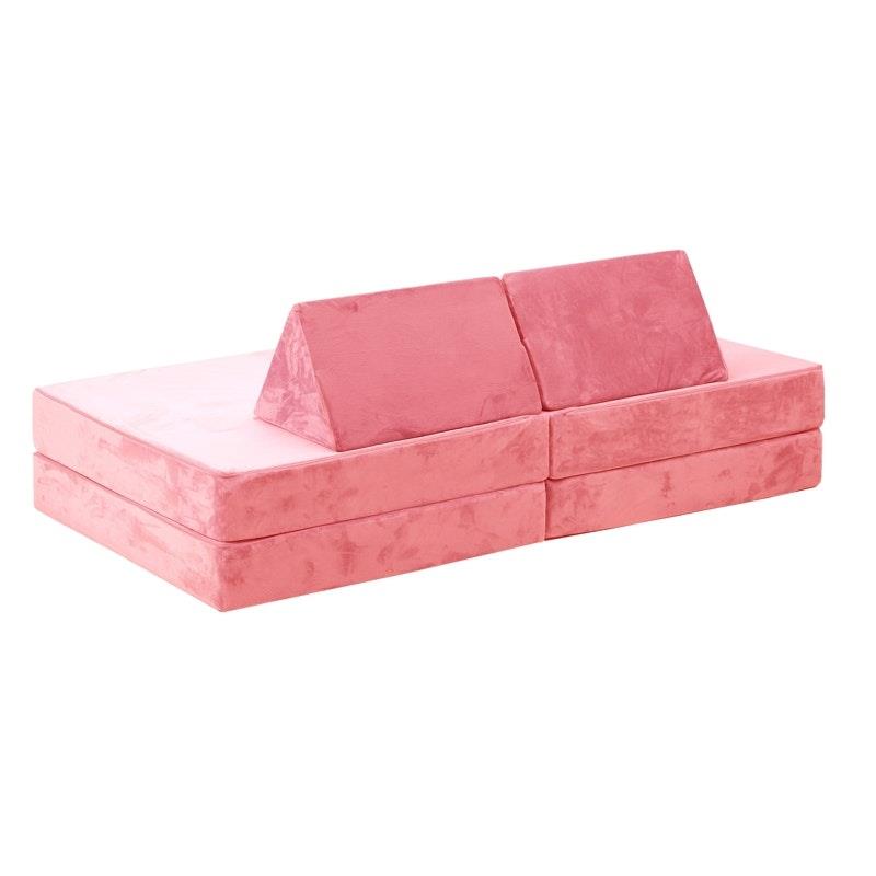 Oikiture 4-Piece Kids Play Couch Modular Lounge Cushion Convertible Playset - Pink