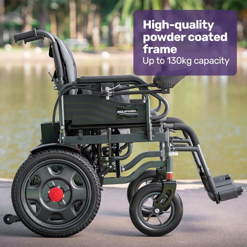 Equipmed PowerCruise LongRange Electric Folding Wheelchair - Grey & Black