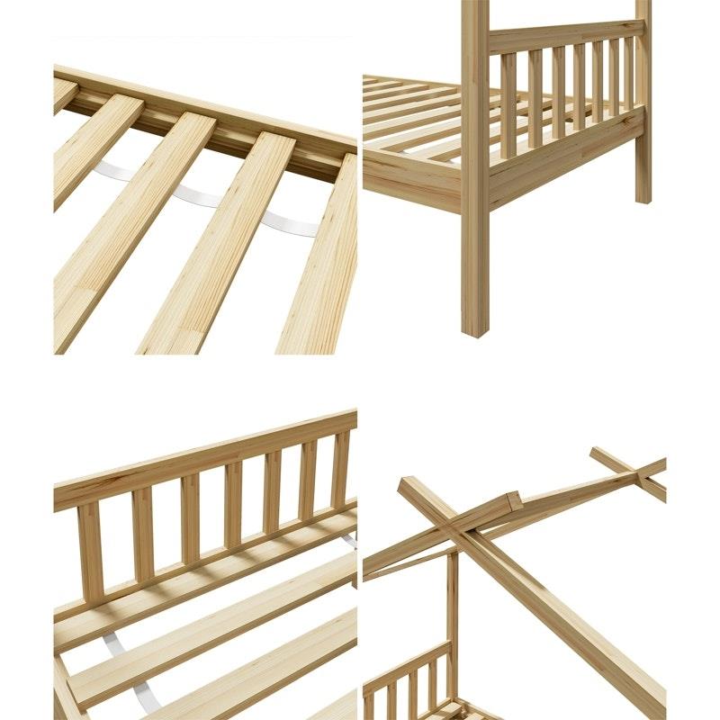 Oikiture Kids Single Bed Frame - Wooden Timber House Design for Imaginative Play