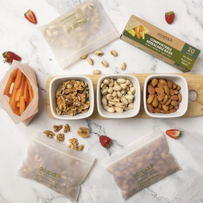 Ecopack Compostable Resealable Snack & Sandwich Bags - Bundle of 4 Boxes/70 Bags