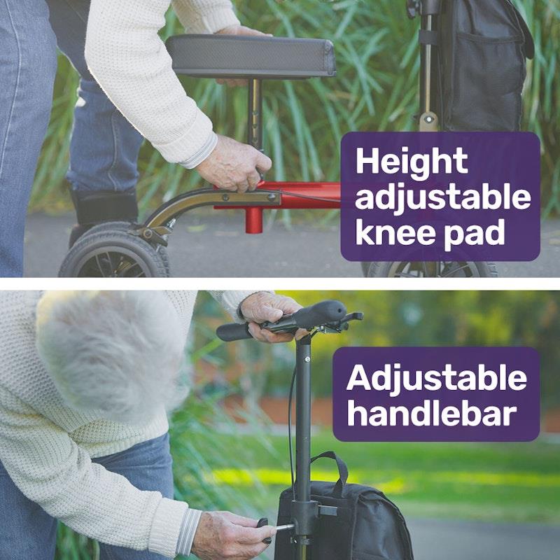 Equipmed Knee Scooter Walker with Dual Brakes & Bag - Red