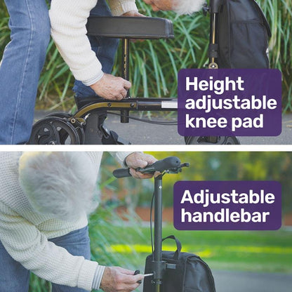 Equipmed Knee Scooter Walker with Dual Brakes & Bag - Black