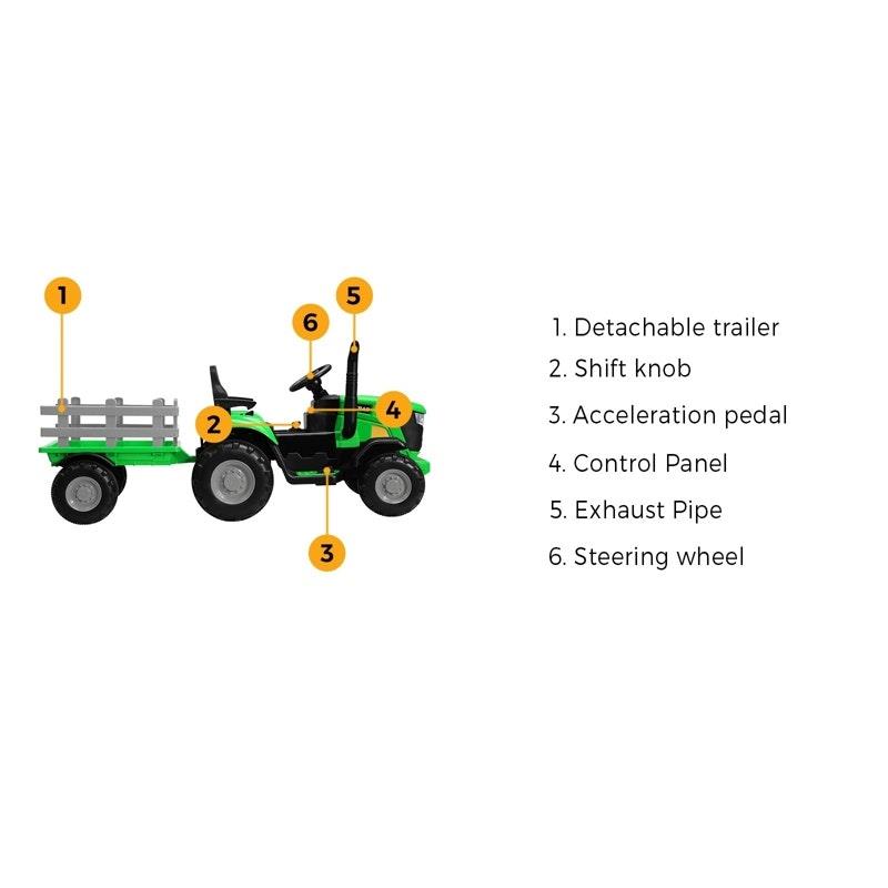 Mazam Kids Ride On Tractor - 12V Remote Control Electric Toy - XL Green